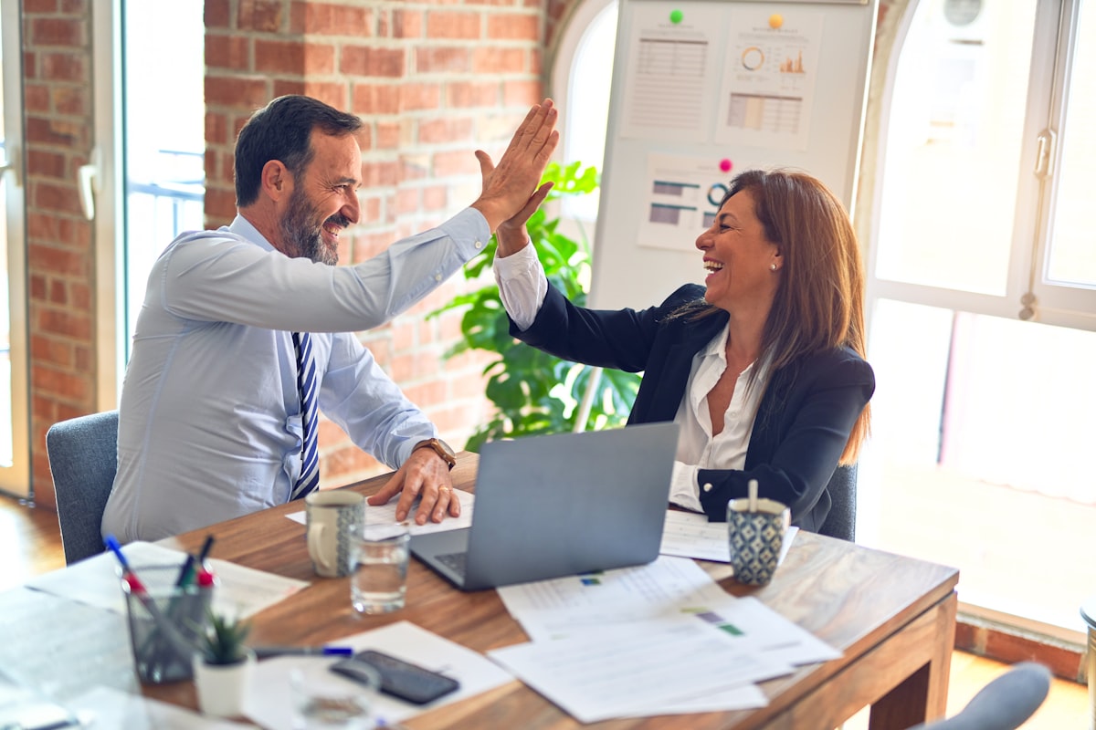 Professional team collaborating in a modern office